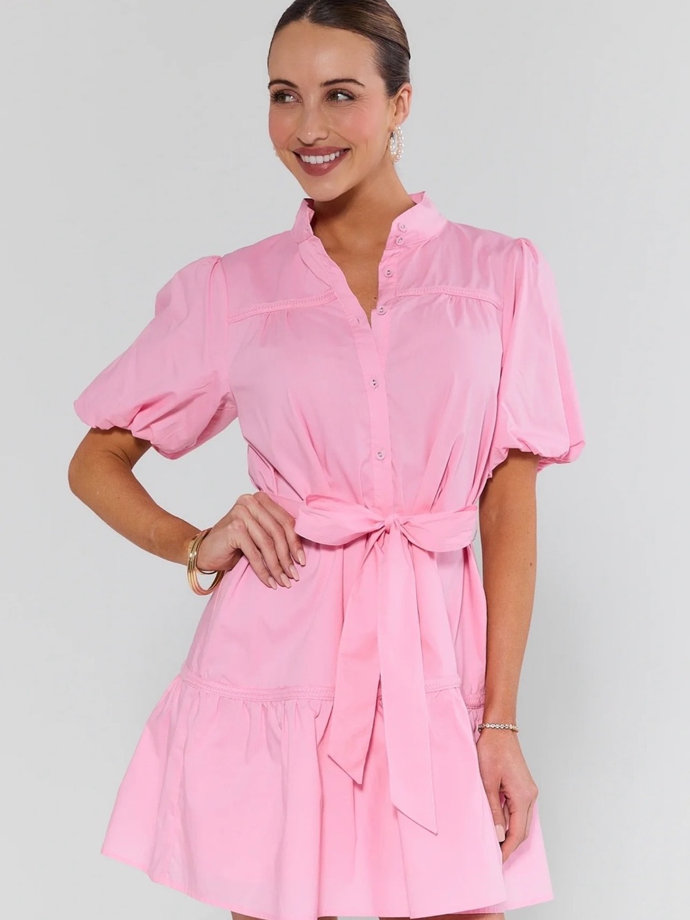 Jane Pink Tie Waist Short Dress
